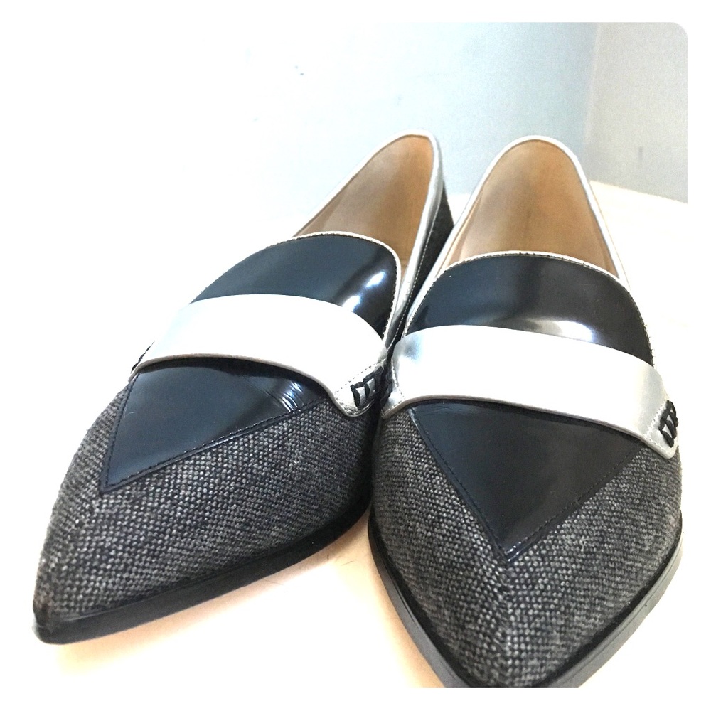 Boden pointed toe loafers. Black grey silver.